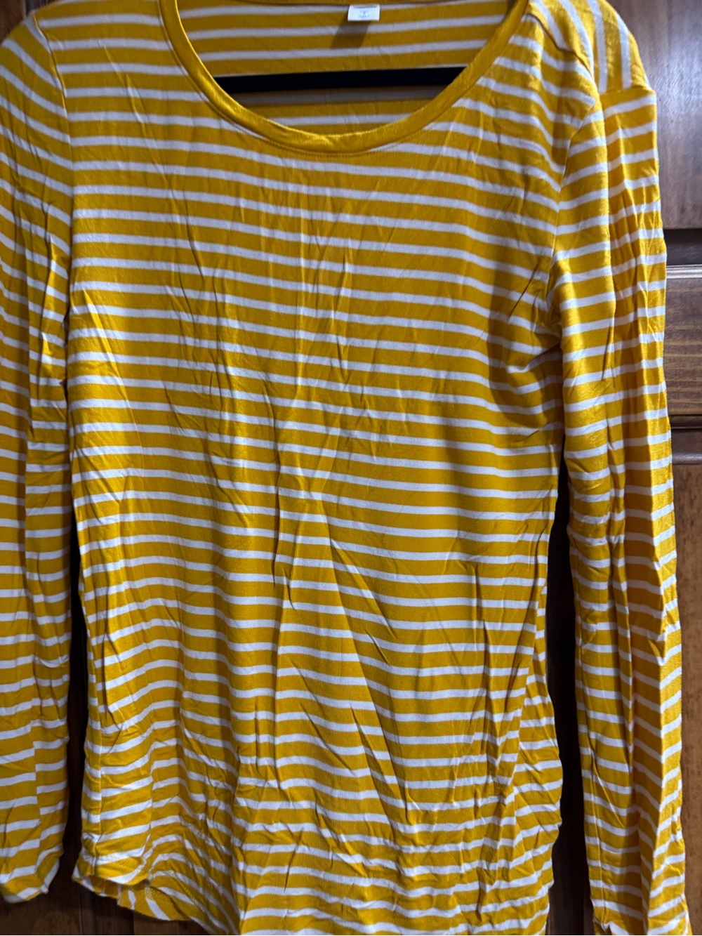 Old Navy Mustard and White Striped Crewneck Tee